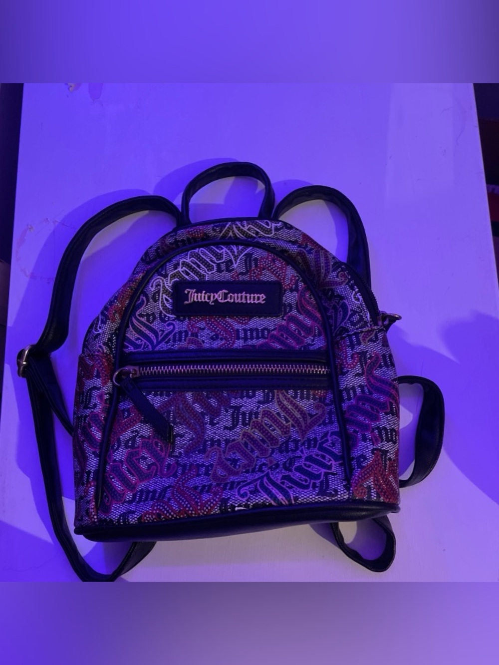 Juicy Couture Pink & Black Logo Pattern Mini Backpack